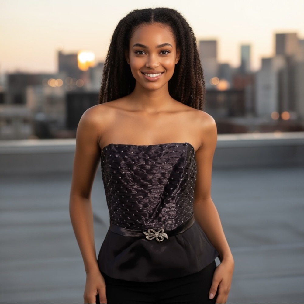 Cachet Black Sequins Strapless Bustier Size 12